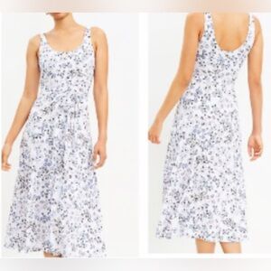 NWT LOFT White Midi Dress with Blue Floral Print